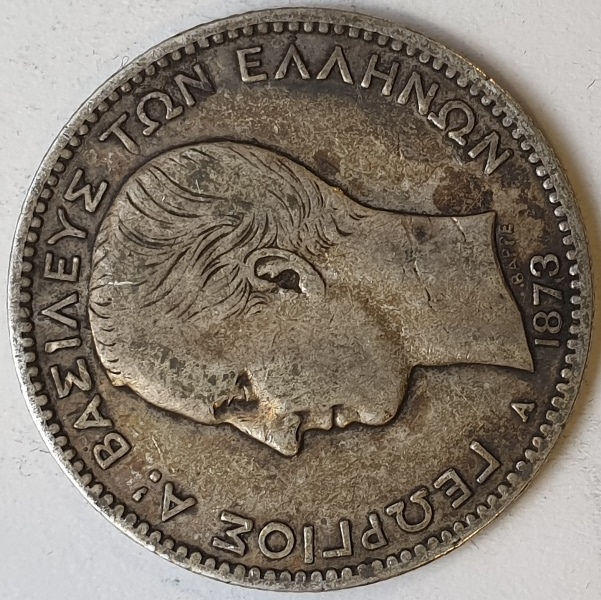 Greece - 1 Drachma 1873, George I, Silver