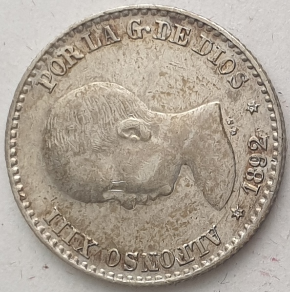 Spain - 50 Centimos 1892, Alfonso XIII, Silver