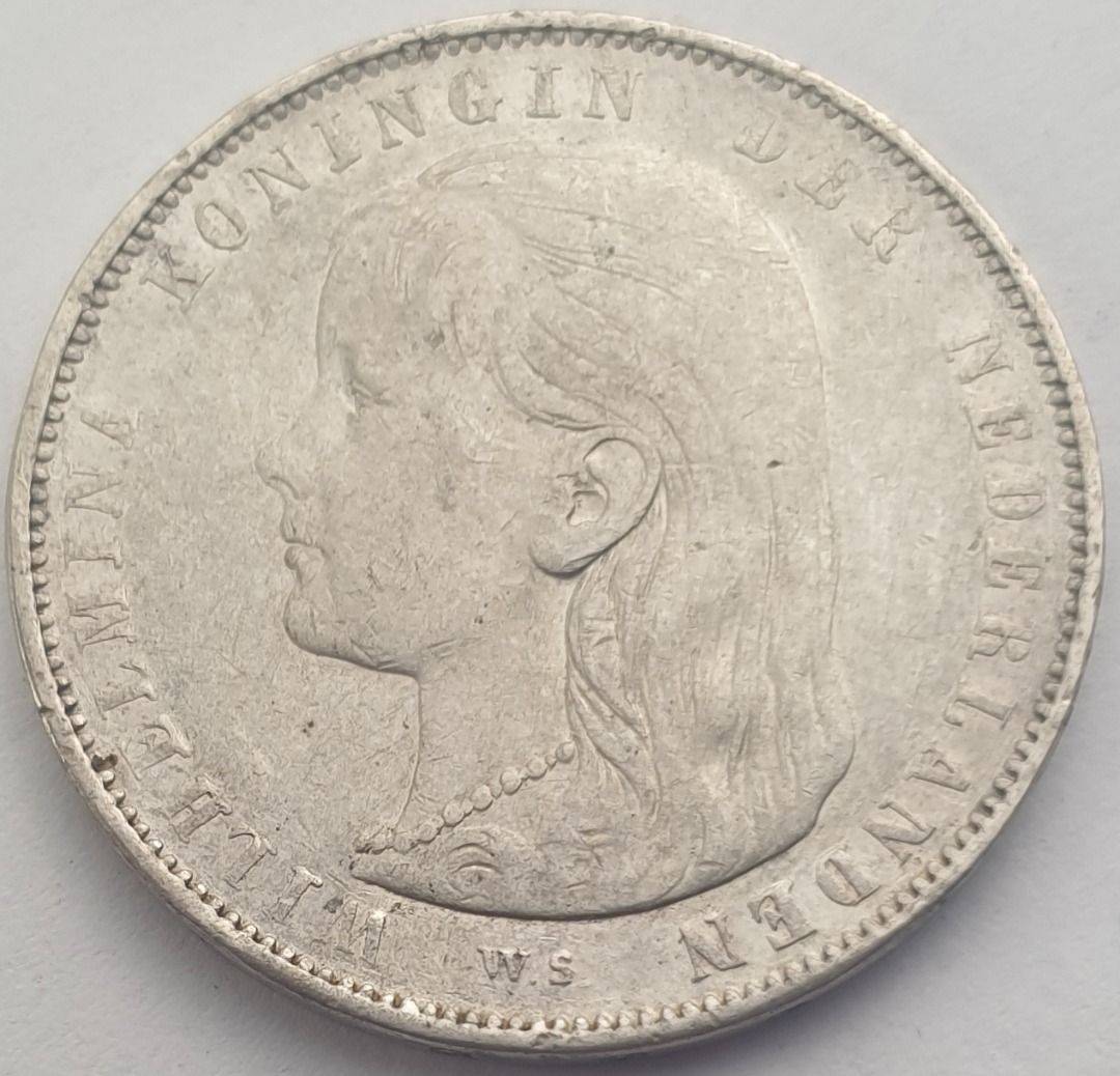 Netherlands - 1 Gulden 1892, Wilhelmina, Silver  
