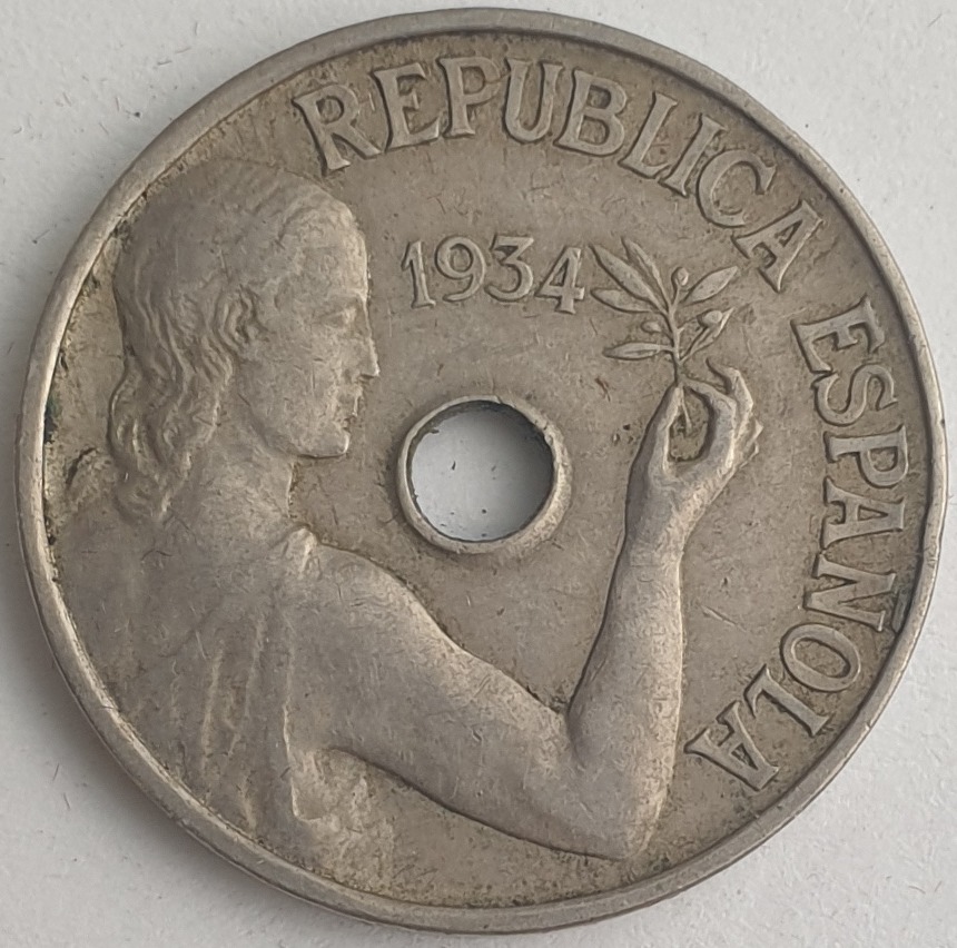 Spain - 25 Centimos 1934, II Republic
