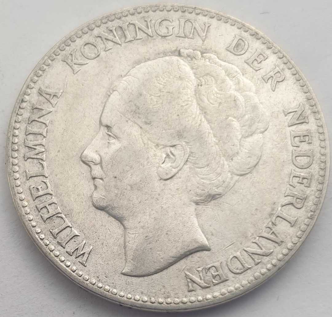 Netherlands - 1 Gulden 1928, Wilhelmina, Silver