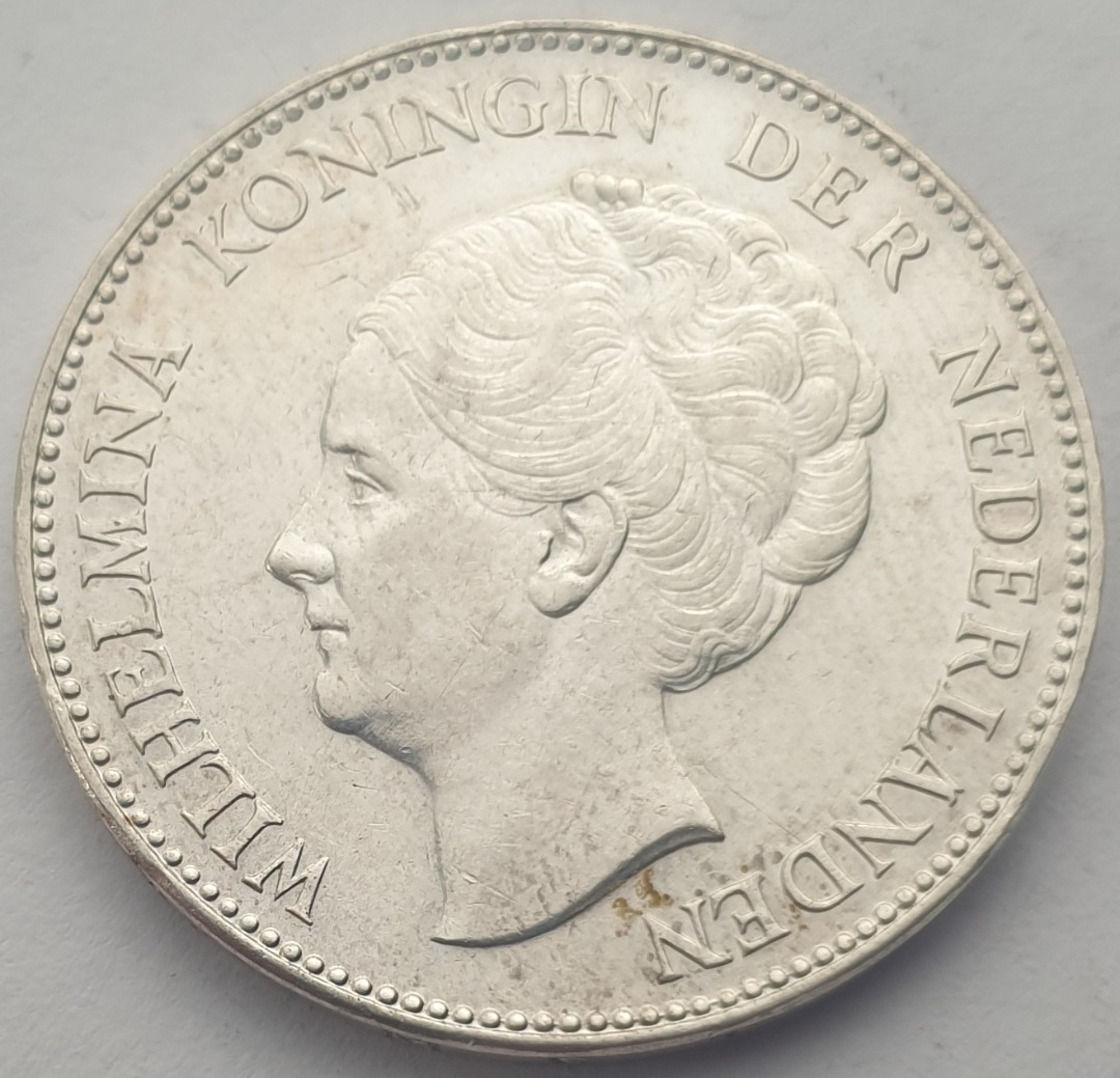 Netherlands - 1 Gulden 1939, Wilhelmina, Silver  