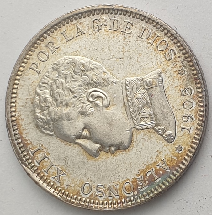 Spain - 2 Pesetas 1905, Alfonso XIII, Silver