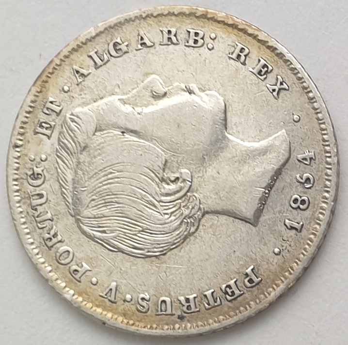 Portugal - 100 Réis 1854, Pedro V, Silver