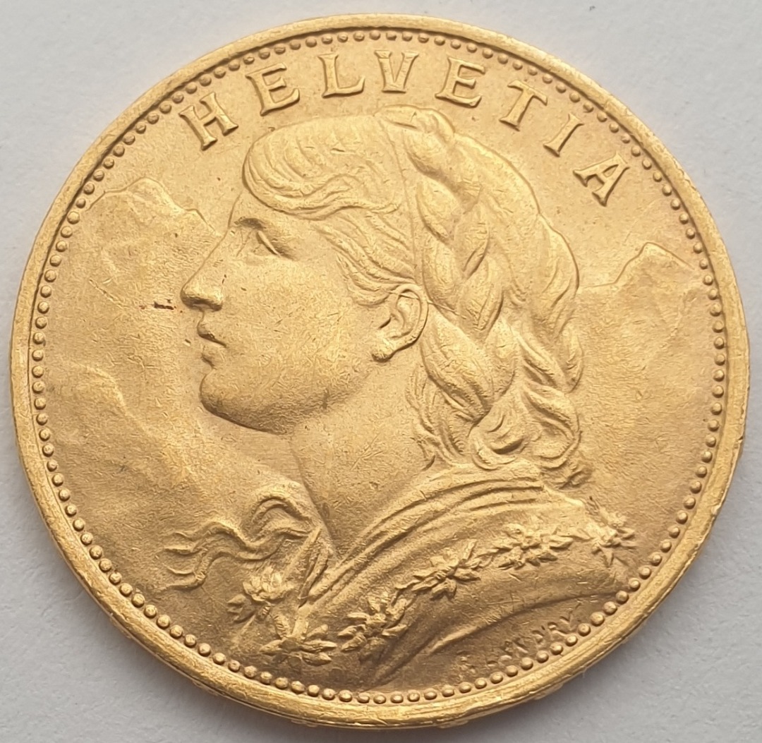 Switzerland - 20 Francs 1922 B, Vreneli