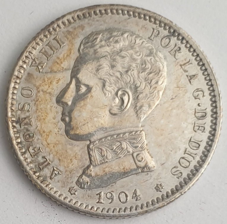 Spain - 1 Peseta 1904, Alfonso XIII, Silver