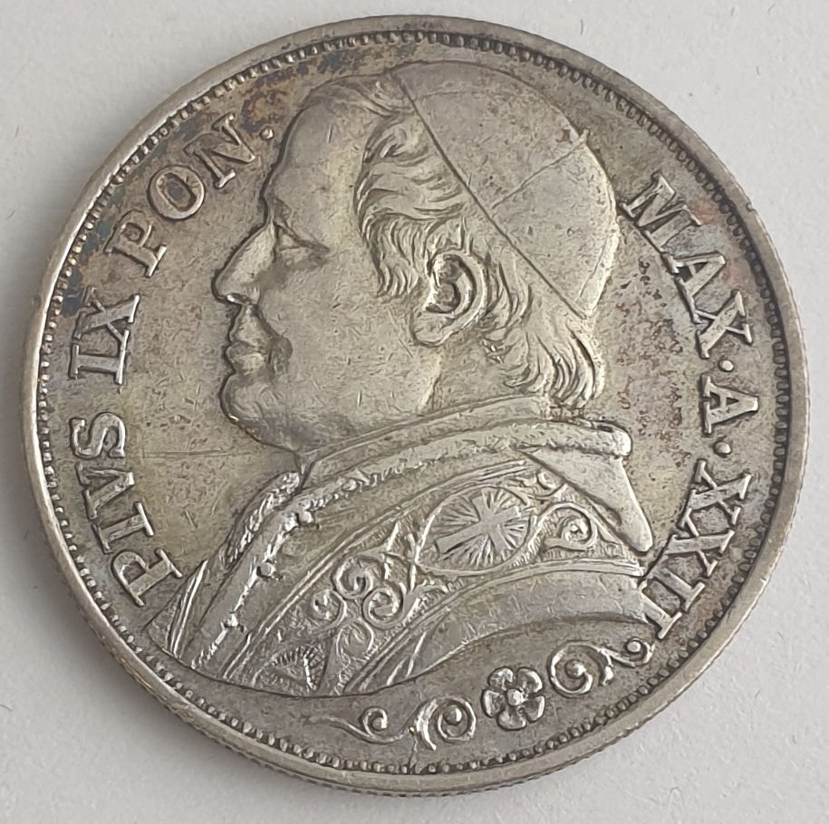 Papal States - 2 Lire 1867, Pius IX, Silver