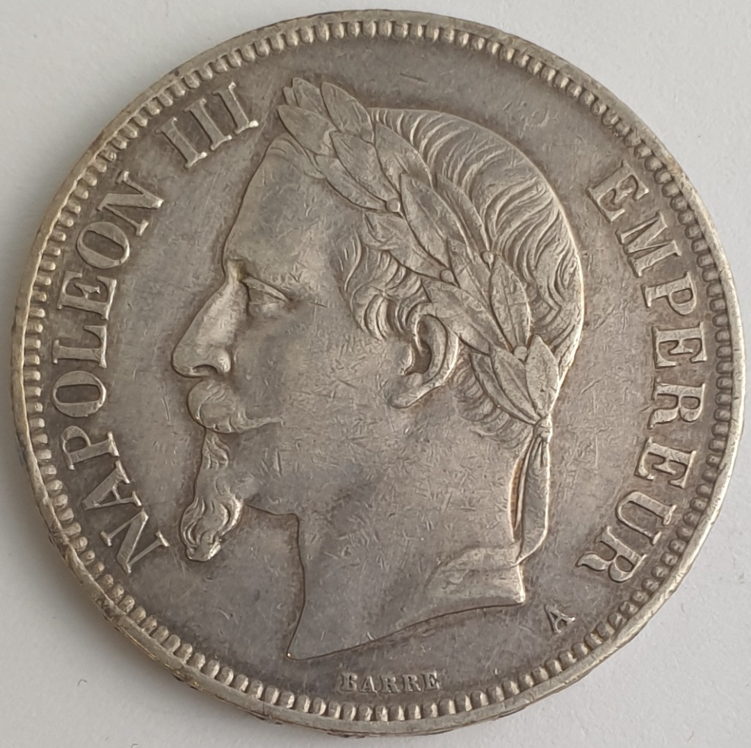 France - 5 Francs 1870, Napoleon III, Silver