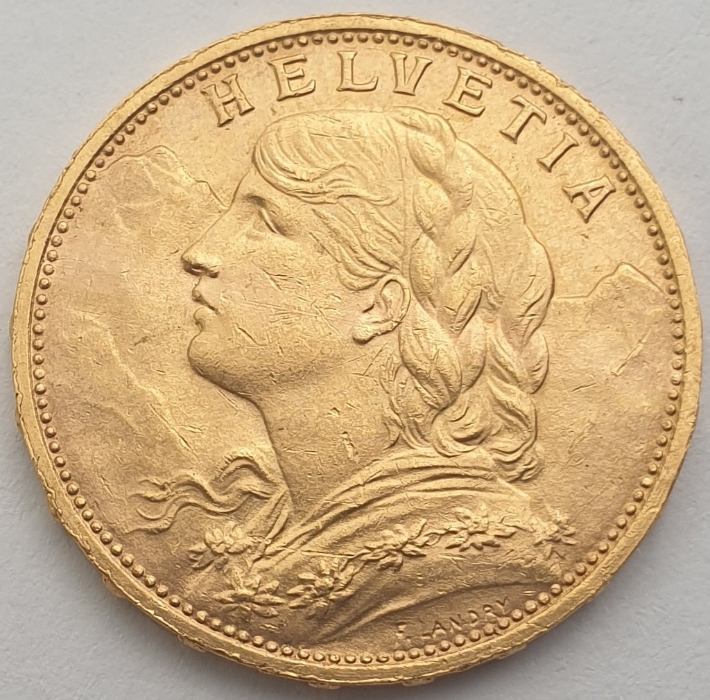Switzerland - 20 Francs 1925 B, Vreneli