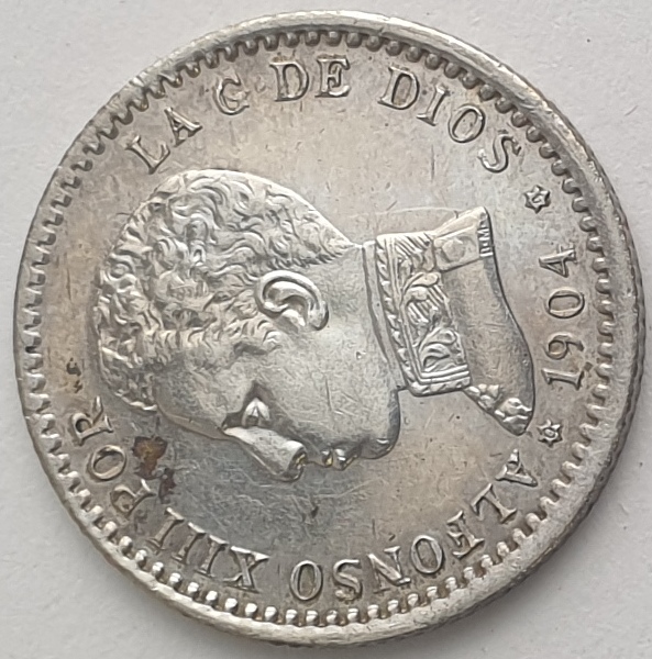 Spain - 50 Centimos 1904, Alfonso XIII, Silver
