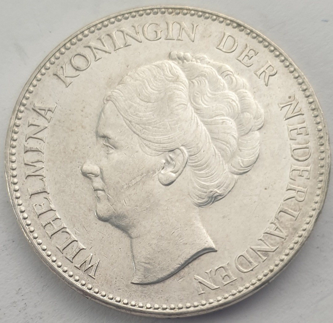 Netherlands - 1 Gulden 1939, Wilhelmina, Silver  