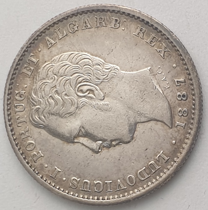 Portugal - 200 Réis 1887, Luís I, Silver