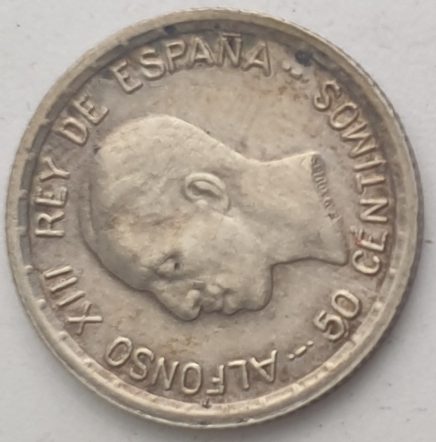 Spain - 50 Centimos 1926, Alfonso XIII, Silver
