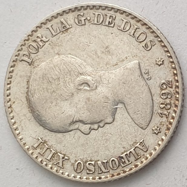 Spain - 50 Centimos 1892, Alfonso XIII, Silver