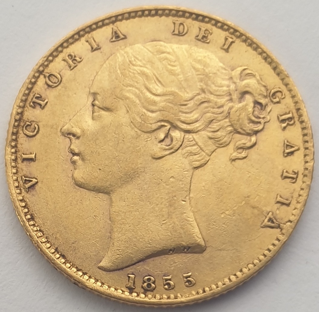 England - 1 Sovereign 1855, Victoria, Shield