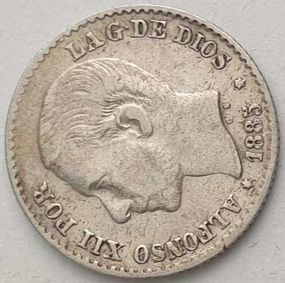 Spain - 50 Centimos 1885, Alfonso XII, Silver