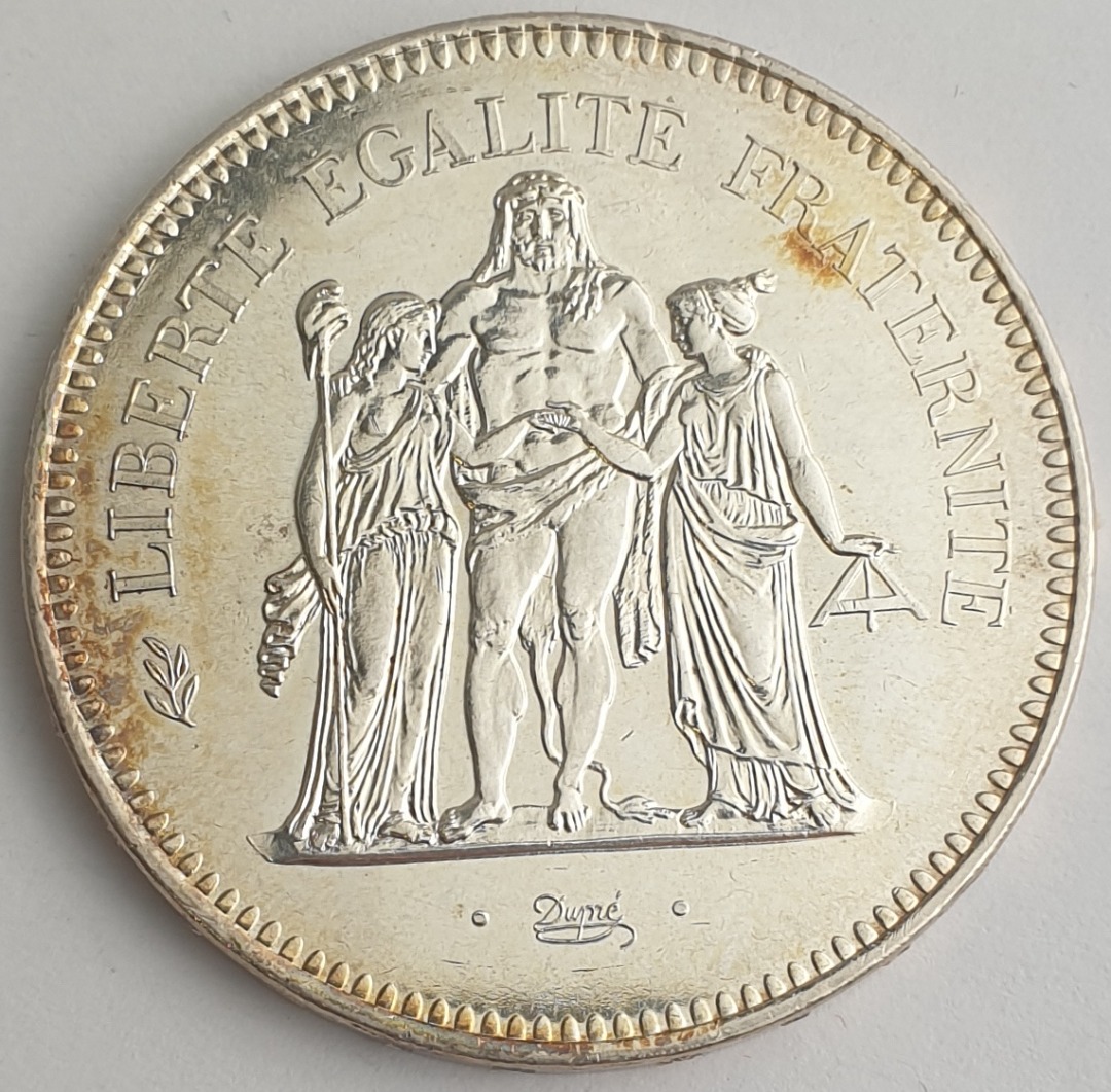 France - 50 Francs 1978, Hercules, Silver