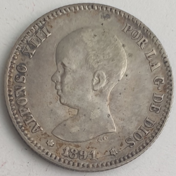 Spain - 1 Peseta 1891, Alfonso XIII, Silver