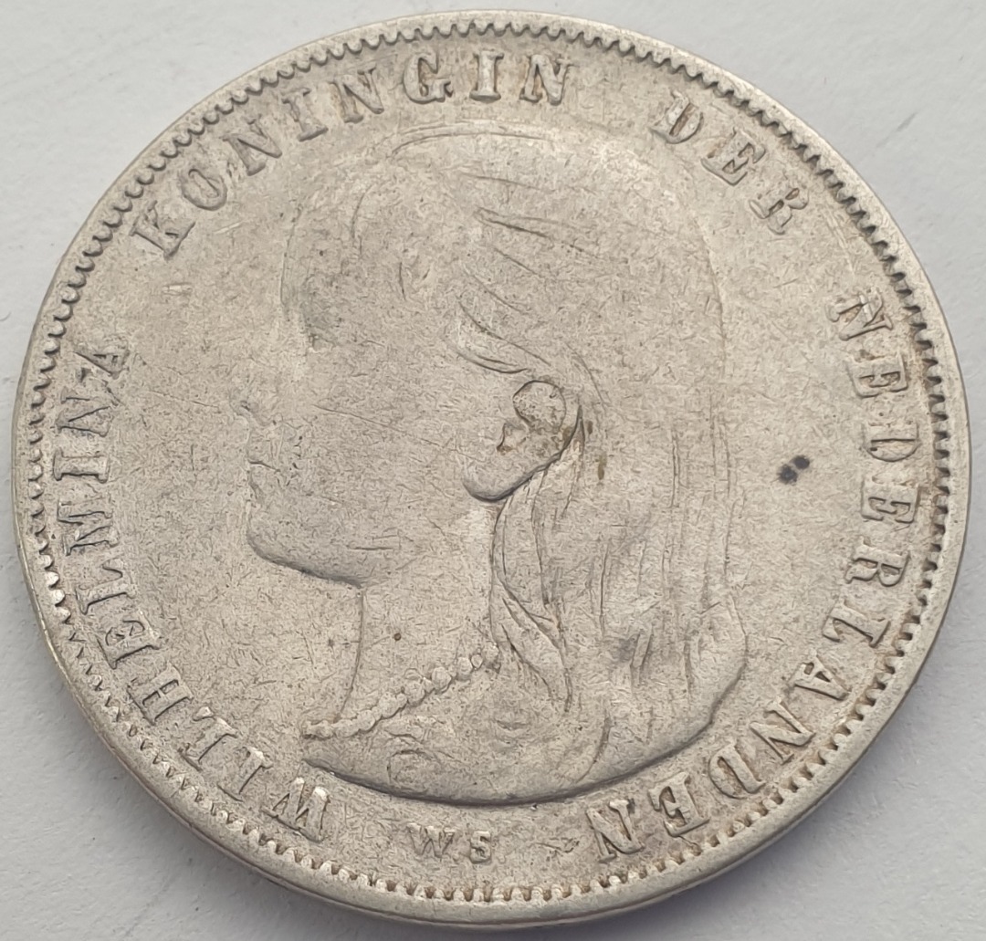 Netherlands - 1 Gulden 1892, Wilhelmina, Silver 