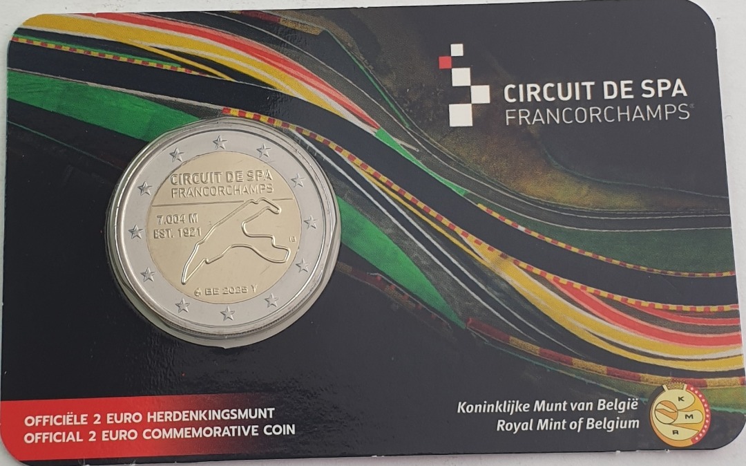 Βέλγιο - 2 Ευρώ 2025, Philippe Spa-Francorchamps Circuit, (Coin Card), Βέλγικη γραφή