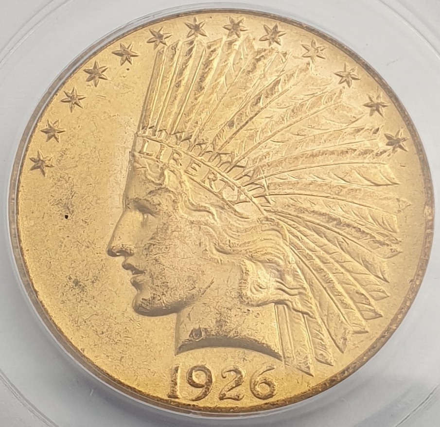 USA - 10 Dollars 1926 (MS 63), Indian Head, With motto