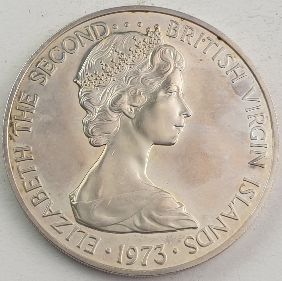 British Virgin Islands - 1 Dollar 1973, Elizabeth II, Silver, Proof