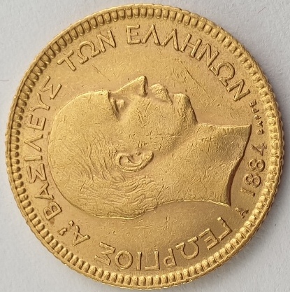 Greece - 20 Drachmai 1884 A, George I 